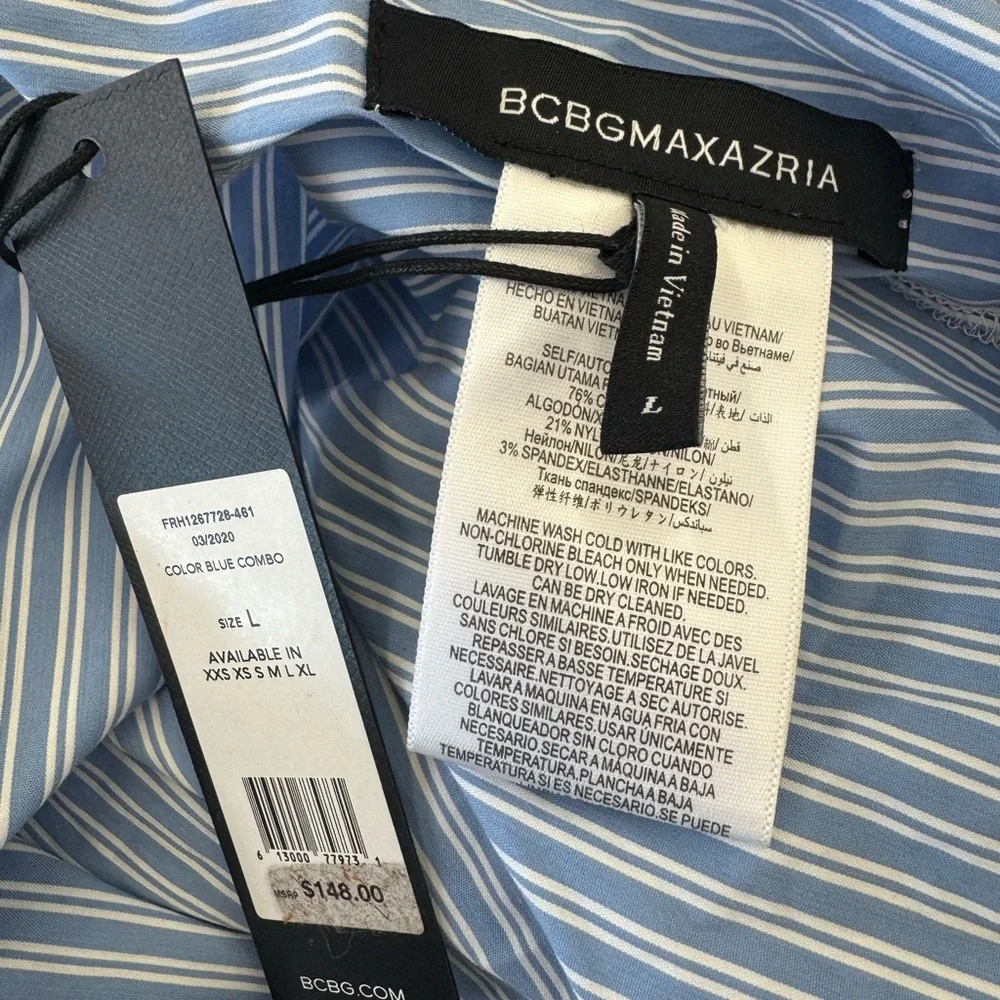 BCBG One-Shoulder Blue Striped Top NWT Size L - Picture 5 of 5